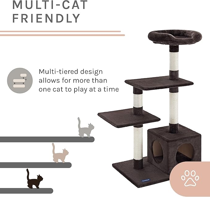 Sam's Pets Randolph 43 inch Brown Cat Tree comfy soft plush four sisal scratch posts