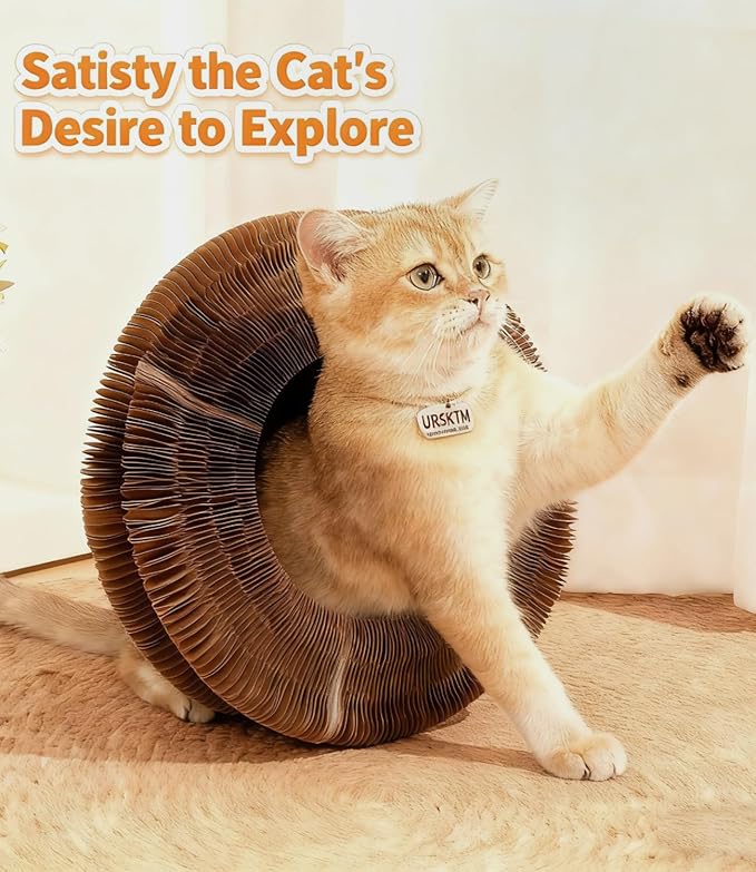 2PCS Upgraded-Magnetic Kitty Kurls Cat Scratcher Toy, Interactive Cardboard Cat Toy for Mental Physical Exercise, Multi-Shape Magic Organ Cat Toy for Indoor Cats Infinite-Flip, Brown/Orange, M
