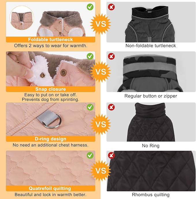 BEAUTYZOO Winter Dog Coat with Harness Built in, Warm Dog Puffer Jacket Vest Padded Fleece Cold Weather Coats Windproof Waterproof Snow Jackets Clothes for Small Medium Puppy, Pink XS