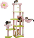 Flower Cat Tree for Large Cats, 59" Tall Cat Tower with Soft Flower Perch, Multi-Level Tower with Spacious Condo, Large Hammock and Scratching Posts, Sturdy Play House for Indoor Cats, Pink