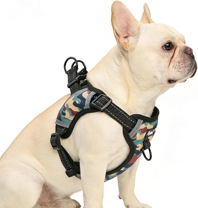 PUPTECK No Pull Dog Harness Small Sized Dog, Adjustable Reflective Escape Proof Easy Control, Comfortable Soft Padded Step in Pet Vest Harness, Camouflage, M