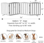 Freestanding Dog Gate Indoor,Doggie Gate Foldable Dog Gates for Doorways,Stairs or Hallways, Wooden White Pet Gate for the House, Pet Fence with Support Feet Included,24 "Height-4 Panels