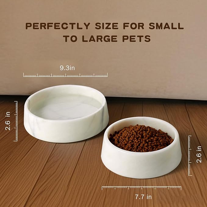 White Marble Dog Bowl, Non-Slip Non-Tipping Heavy Dog Food Bowl, Large Weighted Stone Dish, Natural Marble Pet Water Bowl, Easy to Clean, Perfect Gift for Cat & Dog Lovers, Holds 6 Cups(6 lbs)