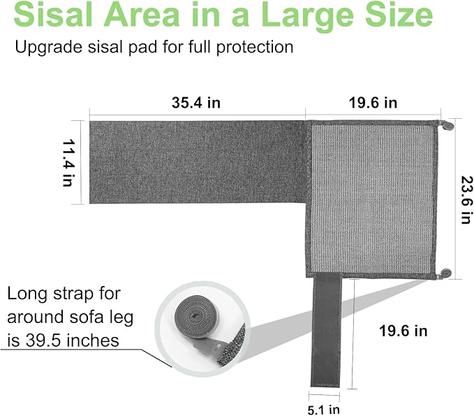 Cat Scratch Couch Protector,23.6" L*19.6" W Scratching Furniture Protector Pad,Cat Scratch Sofa Arm Sheild with Grey Natural Sisal for Protecting Couch Sofa Chair Furniture (Grey/Left Hand)