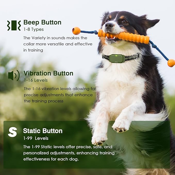 Shock Collar for Dogs, Waterproof Dog Training Collar with Remote Control, 3 Modes: Beep, Vibration, Safe Static, Rechargeable,1600Ft Range, Suitable for Medium Large Dogs