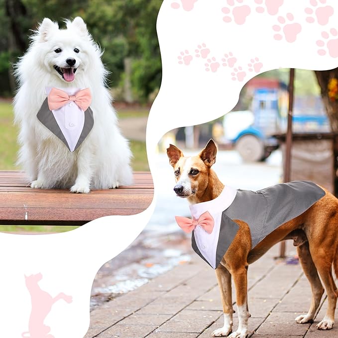 Weewooday Dog Tuxedo and Bandana Set Dogs Formal Tuxedo Pet Wedding Party Suit Wedding Bow Tie Shirt for Birthday Costumes(Cool Style,Large)