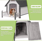 GUTINNEEN Dog House Outdoor with Anti-Bite Metal Frame, Dog Kennel with Porch and Weatherproof Roof for Small, Medium, Large Breeds, Puppy Home Indoor (White, 45’’ Medium)