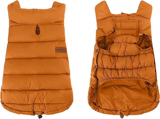 SPACE LION Dog Puffer Jacket, Down Winter Coat, Durable Outdoor Coat for Cold and Windy Conditions, Lightweight & Adjustable Fit Coats for Medium & Large Dogs, (Orange, Size20/XL)