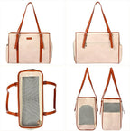 Fashion Dog Purse Pet Carrier Leather Bag for Small Dogs Cats Puppy, Portable Tote Bag Airline Approved Soft-Sided Carriers (Beign)