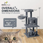 Tall Cat Tree for Indoor Large Cats or Kittens, Multi-Level Cat Activity Tree with Scratching Posts, Hammock, Cat Cave Condo, Modern Cute Small Cat Climbing Tower with Widened Perch