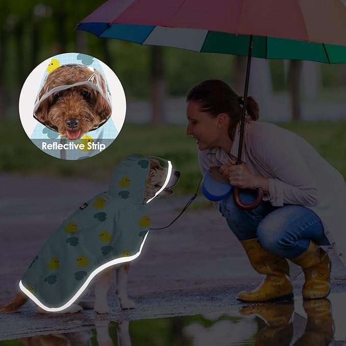 SlowTon Dog Raincoat, Adjustable Dog Rain Jacket Clear Hooded Double Layer, Waterproof Poncho with Reflective Strip Straps and Storage Pocket for Small Medium Large Dogs Puppies(DK S)