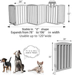 Freestanding Dog Gate Indoor,Doggie Gate Foldable Pet Gates for Doorways,Stairs or Hallways, Wooden Grey Pet Gate for the House, Pet Fence with Support Feet Included,32 "Height-6 Panels