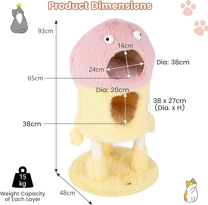 PETSITE 37 inch Monster-Themed Cute Cat Tree, Modern Cat Tree Tower with 2 Cat Condos, Sisal Scratching Posts and Hanging Sound-Making Toys for Indoor Cats