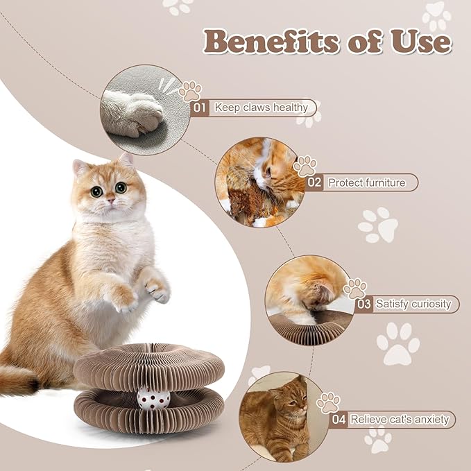 Magic Organ Cat Scratcher Board, Foldable Cat Toy with Bell Cat Grinding Claw, Interactive Cat Scratcher Pad Toy for Indoor Cats