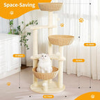 Modern Cat Tree Tower,Three Hand-Woven cat beds, Sisal-Covered Scratching Posts for Indoor Cats, Multi-Level Cat Condo with Space Capsule Nest, Tall Cat Tree for Multiple Large Cats