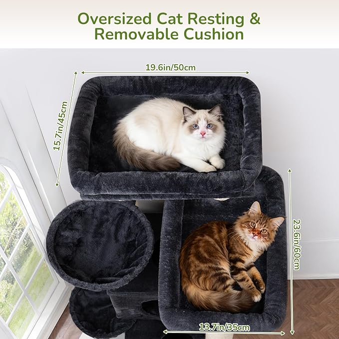 Globlazer 84" Multi-Level Large Cat Tree Tower with Extra Thick Full Sisal Scratching Posts, 2 Cat Condos, 3 Hanging Baskets, 2 Extra Large Platforms & Cat Scratching Ramp,S84, Dark Gray