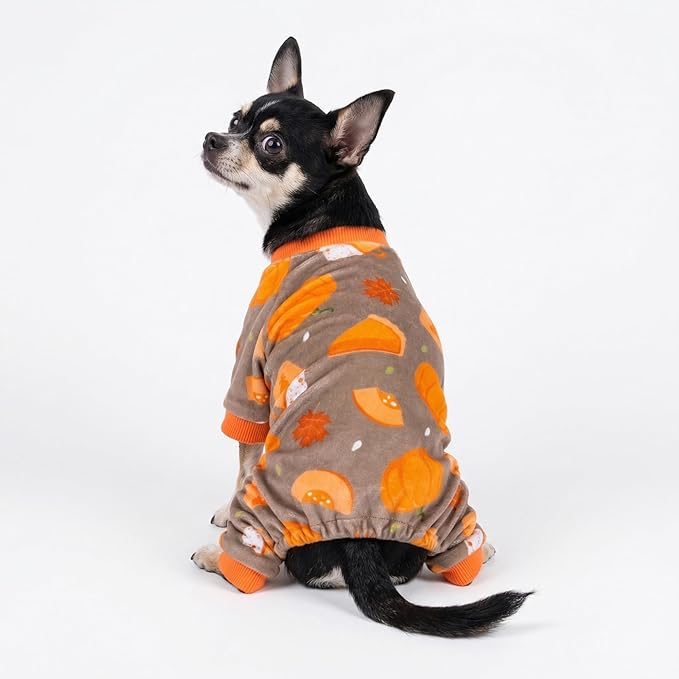 Fitwarm Pumpkin Dog Pajamas, Thanksgiving Outfit for Small Dogs Boy Girl, Pet Onesie, Brown, Orange, Small