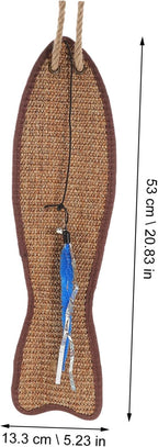 Fish Shaped Cat Scratching Pad Natural Sisal Hanging Protector for Furniture Claw Grinding Mat Eco-Friendly Cat Toy 20.86X5.23X1.18In