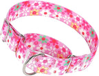 Wide Pink Martingale Collar for Dogs,1.5 Inches Martingale Collar with Flowers Pattern,No Slip Dog Collar Perfect for Training,Walking, Hunting(Pink Flowers L)