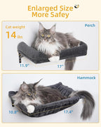 Heavy Duty Cat Wall Shelves for Indoor Cats Large Adult, 17'' Large Hammock and Perch Bed for Wall, 5-in-1 Wall-Mounted Cat Climbing Set for Multi-Room Use