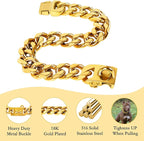 BAOBOTE 23MM Gold Dog Collar,Dog Chain Collars with Cuban Link Dog Collar,Heavy Duty Training Collar Chew Proof for Medium Dogs(18" Gold)