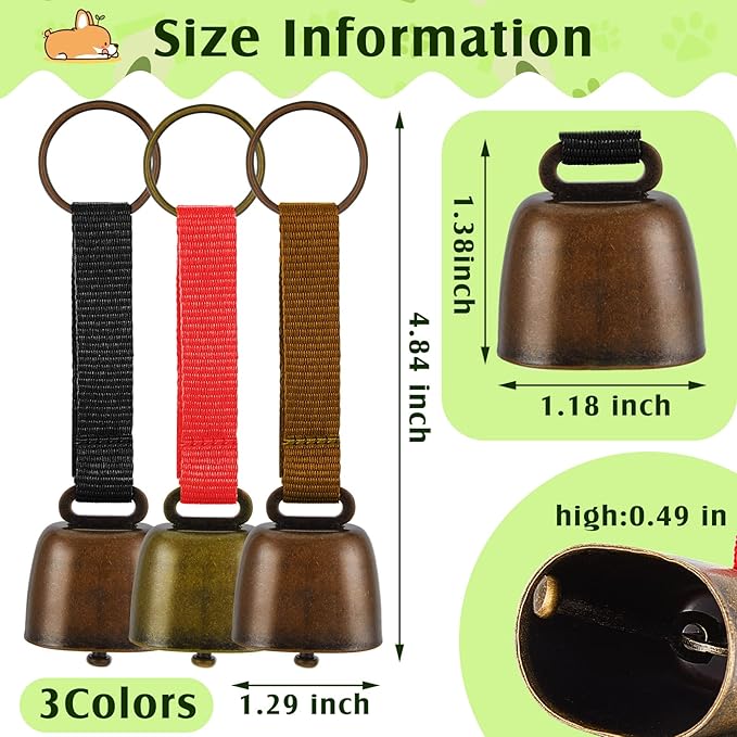 Moxweyeni 3 Pieces Loud Dog Collar Bells with Nylon Strap Pet Training Necklace Goat Bear Bell for Small Dog Collar Charm with Tracker Noise Animal Anti Lost Pet Pendant Accessories Decorative