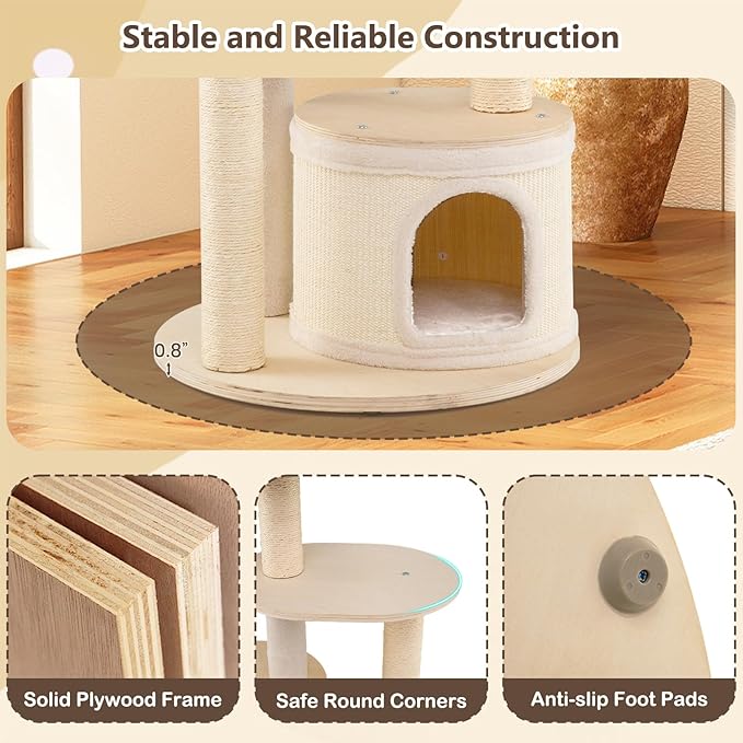 PETSITE 60-inch Wooden Cat Tree, Multi-Level Modern Cat Tower with Sisal Scratching Posts, Double Condos, Padded Cozy Top Perch, Multiple Jumping Platforms, and Hanging Ball, Ideal for Indoor Cats