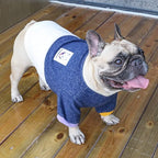 iChoue Pet Dog Crewneck Sweater Color Block Pullover Winter Warm Clothes for English Bulldog Bully Pitbull - Navy and Beige/XXLarge