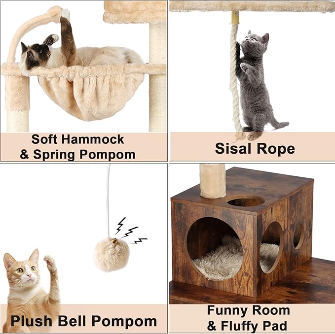 Two Cat Tree with Litter Box Enclosure Bundle, 2-in-1 Cat Tower for Indoor Cats, Large Cat Furniture, Wood Cat Condo