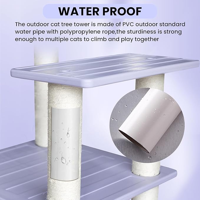 46 Inches Outdoor Cat Tower, Large Multi Level Cat Tree with Big Polypropylene Rope Scratching Posts for Indoor and Outdoor Cats
