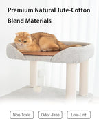 Cat Tree Tower Wooden 37.4''(95 cm), Large Cat Tree with Jump Platform & Play Ball for Indoor Cats, Ideal Cat's Climbing Frame & Playhouse (Linen Fabric Light Grey)
