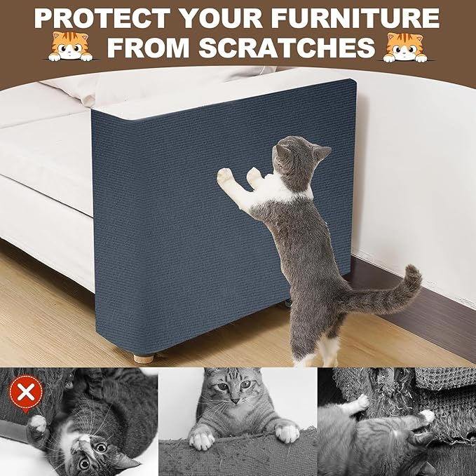 Cat Scratch Furniture Protector, 157.4"x15.8" Cat Scratching Mat, Trimmable Self-Adhesive Cats Claws Scratch Pads, DIY Carpet Mat Replacement for Cats Tree, Cats Wall Shelves, Grey