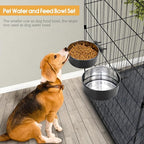 2 Pcs Black Large Pet Dog Food Water Bowl for Cage Stainless Steel Non-Spill Kennel Hanging Cats Bowls with Clamp Holder Crate Feeder Dish for Medium Large Dogs Huge Pets (7.1x2.5'' & 6.3x2.4'')