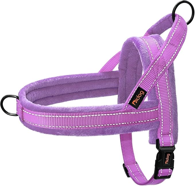 Didog Soft Flannel Padded Dog Vest Harness, No Pull/Quick Fit Reflective Dog Strap Harness, Easy for Training Walking (M:Chest 22-26", Purple)