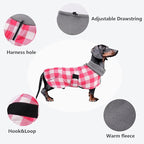 Dachshund Coats Waterproof Suitable for Dachshunds Sausage Weiner Dog Winter Coat Padded Fleece Puppy Snowsuit with Adjustable Bands Reflective Stripe - Plaid Pink - XS