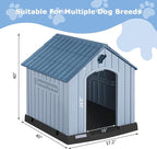 PUKAMI Large Dog House Outdoor Indoor, Plastic Dog House Weatherproof for Large Dogs, Sturdy Puppy Shelter with Air Vents and Elevated Floor, Easy Clean and Assemble (Blue, 37.2" D x 40" W x 40" H)