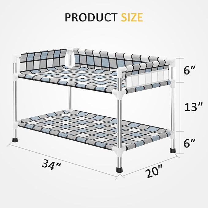 Bedside Window Dog Bunk Bed - Double Elevated Human Dog Bed with Guardrail 2 Layers Window Perch Dogs Cot 2-Tier Bedside Sleeper for Multi-Pet Households (34'' x 20'' x 25'')