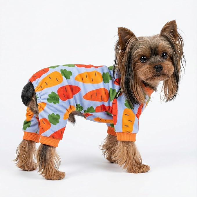 Fitwarm Carrot Dog Flecce Pajamas, Funny Easter Outfit for Small Dogs Boy Girl, Cute Pet Clothes, Blue, Orange, Red, Green, Small