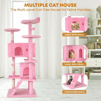 54in Cat Tree Tower for Indoor Cats, Cat Tower with Cat Scratching Post, Multi-Level Cat Furniture, Cat Tower with Funny Toys for Kittens-Pink