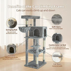 56.2 Inch Cat Tree Condo, Multi-Level Tower with Sisal Scratching Post, Cat House, Plush Toy & Indoor Play Gym (Grey)