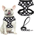 PUPTECK Soft Mesh Dog Harness and Leash Set Pet Puppy Cat Comfort Padded Vest No Pull Harnesses, Checkered Black&White, M