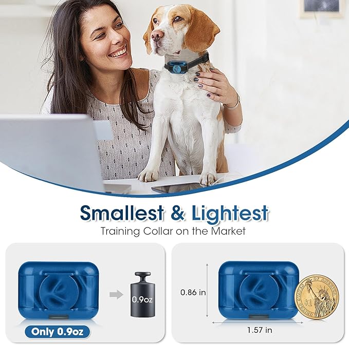 Small No Shock Dog Training Collar for Small Dogs 5-15lbs, Strong Vibrating Dog Collar Beep and Vibrate Only, Safe Lock Waterproof Rechargeable Vibration Collars for Dogs-No Prongs,Blue and Grey