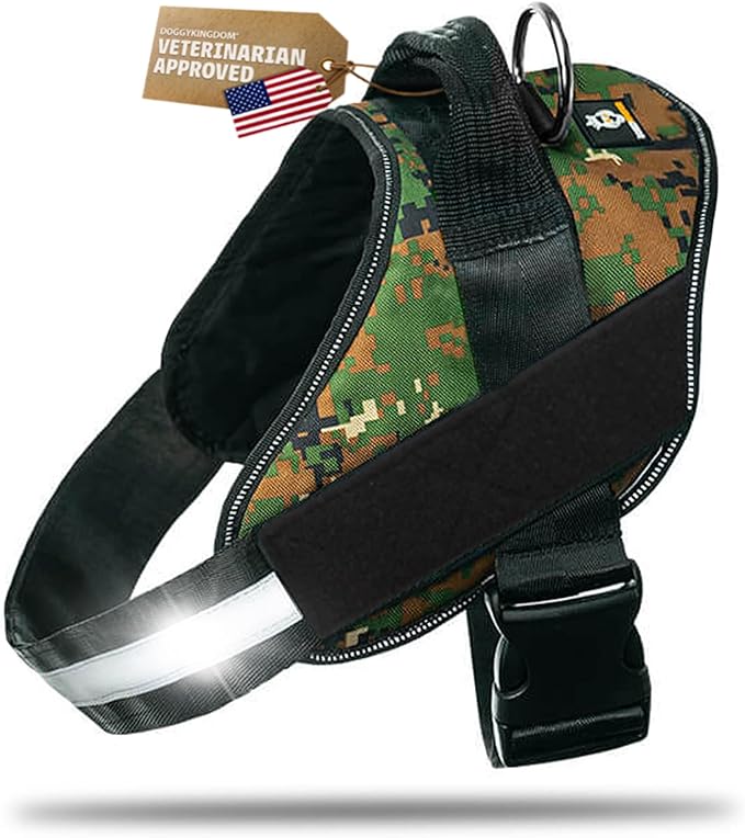 Dog Harness with Patch Panels, No Choke, Reflective, Adjustable, Soft Padded Dog Vest Harness with Easy Control Handle for Large Dogs, Military Green, XL