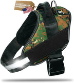 Dog Harness with Patch Panels, No Choke, Reflective, Adjustable, Soft Padded Dog Vest Harness with Easy Control Handle for Small Size Dog, Military Green, S