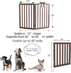 ZJSF Freestanding Indoor Dog Gate for House Foldable Wood Brown Puppy Gate for Doorways Pet Gate for Stairs Extra Wide Pet Fence 32" Height 2 Panels