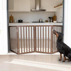 ZJSF Freestanding Indoor Dog Gate for House Foldable Wood Brown Puppy Gate for Doorways Pet Gate for Stairs Extra Wide Pet Fence 32" Height 4 Panels