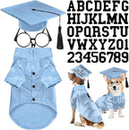 5 Pcs Dog Graduation Costume Set Include 2026 Pet Graduation Gown with Stole Puppy Grad Cap Lensless Glasses DIY Letter Stickers for Dogs Cats Holiday Costume Accessory(Light Blue,L)