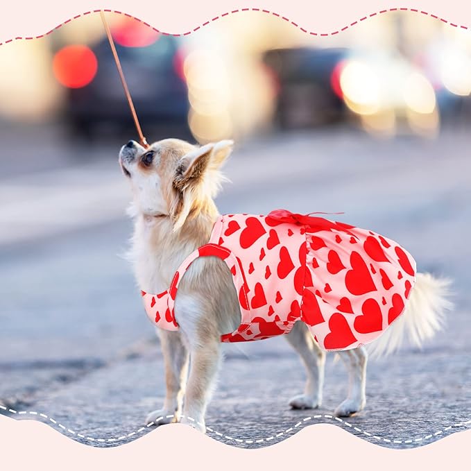 Frienda 6 Pieces Bowknot Princes Puppy Dog Dress Floral Vest Skirt Summer Pet Dress Dog Cute Rosette Sundress Apparel for Puppy Cat Pet(S)