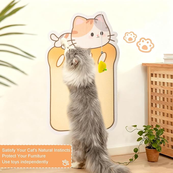 Adorable Toast-Shaped cat Scratcher with wall-Mounted Design. Includes a Caterpillar cat Toy. Made of Felt Material, This Playful Gift is Perfect for Sharpening Claws. (yeoolw Toast)