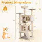 PETSITE 52-inch Cat Tree, Multi-Level Cat Tower with Sisal Scratching Posts, 2 Comfy Condos, Plush Padded Soft Top Perch, Dangling Balls, and Climbing Ladder, Ideal for Indoor Cats (Beige)